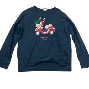 Zara Navy Moped Flip Sequin Shirt